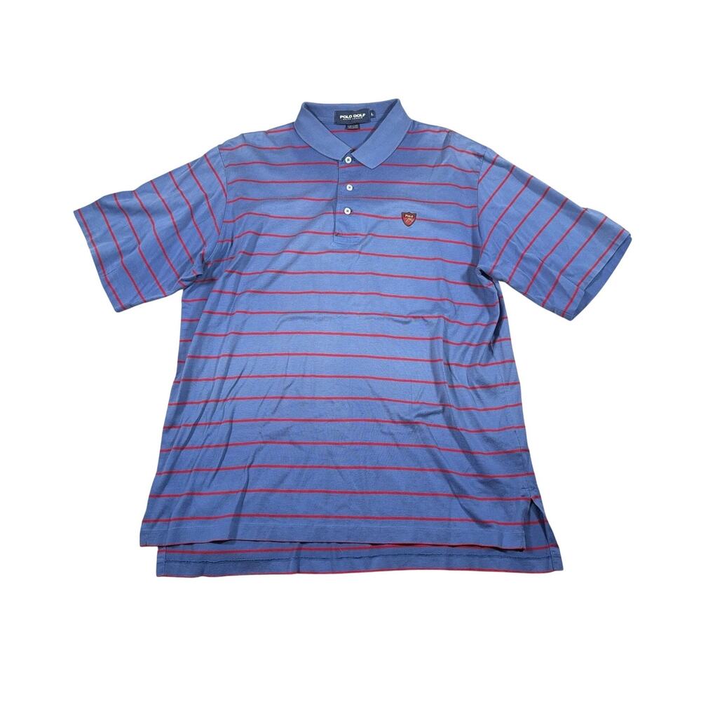 Vintage Men's Short Sleeved Blue Striped Polo Ralph Lauren 100% Cotton